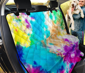 Neon Tie Dye Abstract Art , Colorful Car Back Seat Pet Covers, Vibrant Backseat