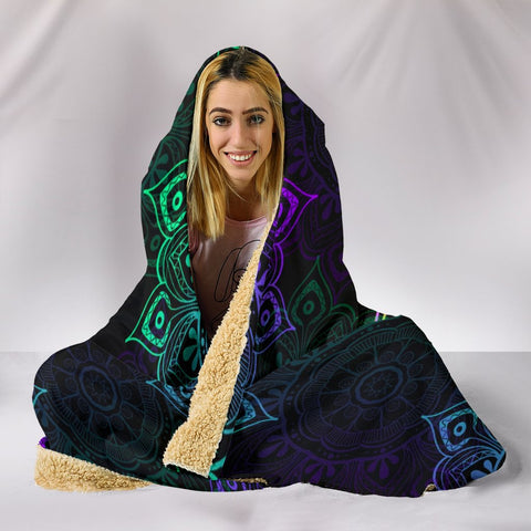 Colorful Neon Triangle Lotus Mandala Colorful Throw,Vibrant Pattern Hooded blanket,Blanket with Hood,Soft Blanket,Hippie Hooded Blanket