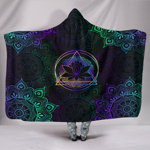 Colorful Neon Triangle Lotus Mandala Colorful Throw,Vibrant Pattern Hooded blanket,Blanket with Hood,Soft Blanket,Hippie Hooded Blanket