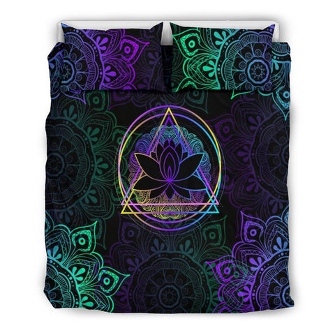 Image of Colorful Neon Triangle Lotus Mandala Printed Duvet Cover, Bedding Coverlet, Twin Duvet Cover,Multi Colored,Quilt Cover,Bedroom Set,Bed Set