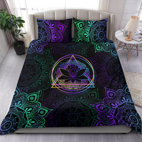 Image of Colorful Neon Triangle Lotus Mandala Printed Duvet Cover, Bedding Coverlet, Twin Duvet Cover,Multi Colored,Quilt Cover,Bedroom Set,Bed Set