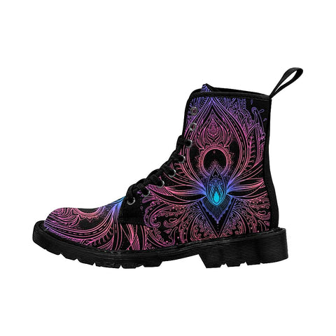 Image of Colorful Neon Womens Lotus Boots, Lolita Combat Boots,Hand Crafted,Multi Colored,Streetwear
