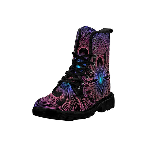 Image of Colorful Neon Womens Lotus Boots, Lolita Combat Boots,Hand Crafted,Multi Colored,Streetwear