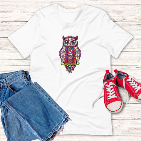 Image of Colorful Owl Unisex T,Shirt, Mens, Womens, Short Sleeve Shirt, Graphic Tee,
