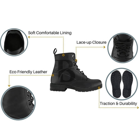 Image of Women's Vegan Leather Boots, Colorful Owl Black Design, Handmade Hippie Spiritual Rain Footwear, Classic Streetwear Style