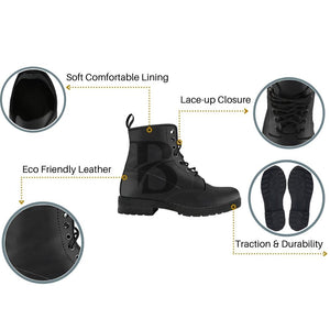 Women's Vegan Leather Boots, Colorful Owl Black Design, Handmade Hippie Spiritual Rain Footwear, Classic Streetwear Style
