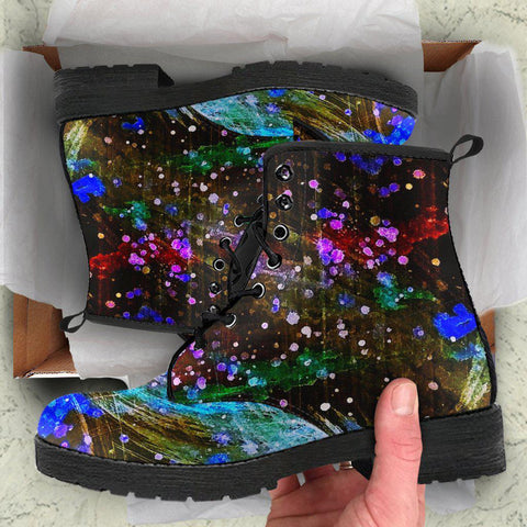 Image of Colorful Abstract Paint Splatter Women's Vegan Leather Boots, Rain