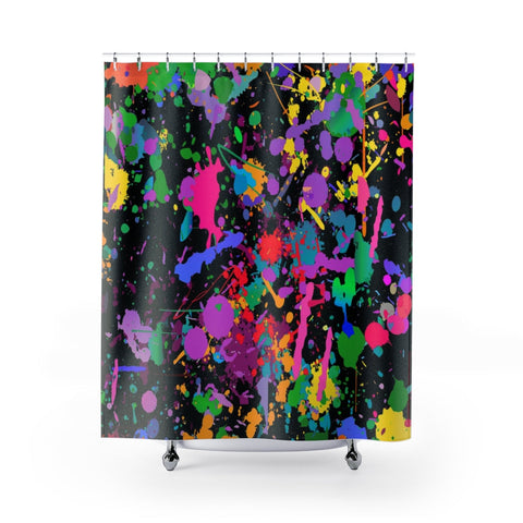 Image of Colorful Paint Splatter Multicolored Shower Curtains, Water Proof Bath Decor |