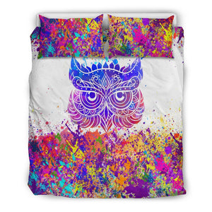 Colorful Paint Splatter Owl Bed Set, Twin Duvet Cover,Multi Colored,Quilt Cover,Bedroom Set,Bedding Set,Pillow Cases Printed Duvet Cover