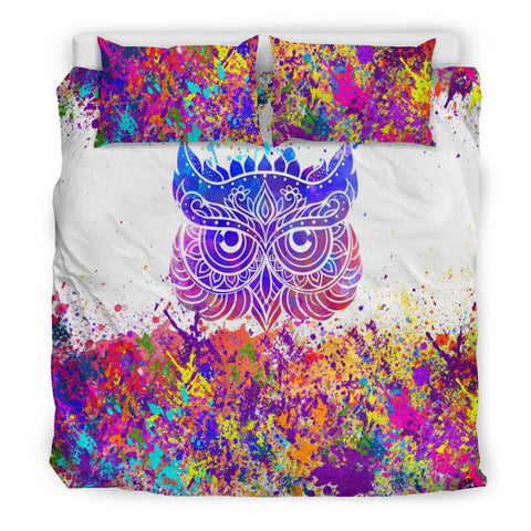Image of Colorful Paint Splatter Owl Bed Set, Twin Duvet Cover,Multi Colored,Quilt Cover,Bedroom Set,Bedding Set,Pillow Cases Printed Duvet Cover