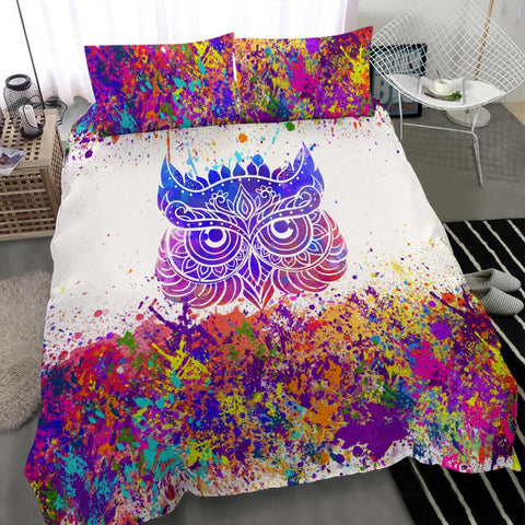 Image of Colorful Paint Splatter Owl Bed Set, Twin Duvet Cover,Multi Colored,Quilt Cover,Bedroom Set,Bedding Set,Pillow Cases Printed Duvet Cover