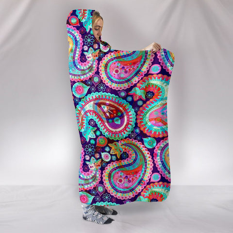 Image of Colorful Paisley Hooded blanket,Blanket with Hood,Soft Blanket,Hippie Hooded Colorful Throw,Vibrant Pattern Blanket,Sherpa Blanket,Bright