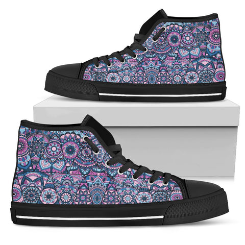 Image of Colorful Paisley Mandala Streetwear, Hippie, Spiritual, Multi Colored, High Tops Sneaker, Canvas Shoes, High Quality,Handmade Crafted