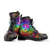 Women’s Vegan Leather Boots , Colorful Stars Floral Yoga Meditating ,