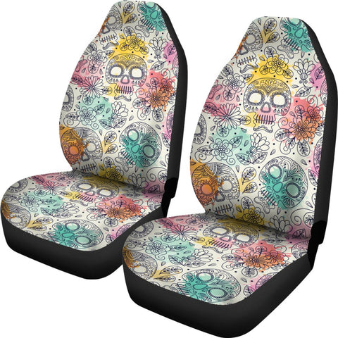 Image of Colorful Pastel Sugar Skull Car Seat Covers,Car Seat Covers Pair,Car Seat Protector,Car Accessory,Front Seat Covers,Seat Cover for Car