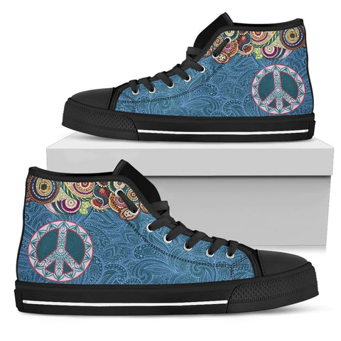 Image of Colorful Peace Paisley High Tops Sneaker, Spiritual, High Quality,Handmade Crafted,Hippie,Multi Colored,Canvas Shoes,High Quality,Boho