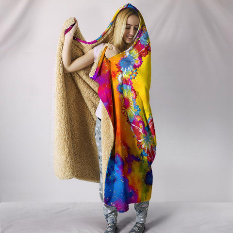 Image of Colorful Peace Sign, Hooded blanket,Blanket with Hood,Soft Blanket,Hippie Hooded Colorful Throw,Vibrant Pattern Blanket,Sherpa Blanket