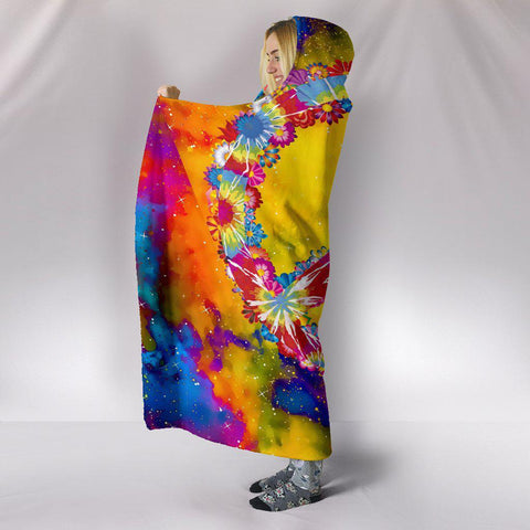 Image of Colorful Peace Sign, Hooded blanket,Blanket with Hood,Soft Blanket,Hippie Hooded Colorful Throw,Vibrant Pattern Blanket,Sherpa Blanket