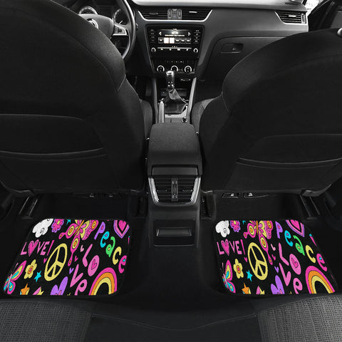 Image of Colorful Peace and Love signs Car Mats Back/Front, Floor Mats Set, Car