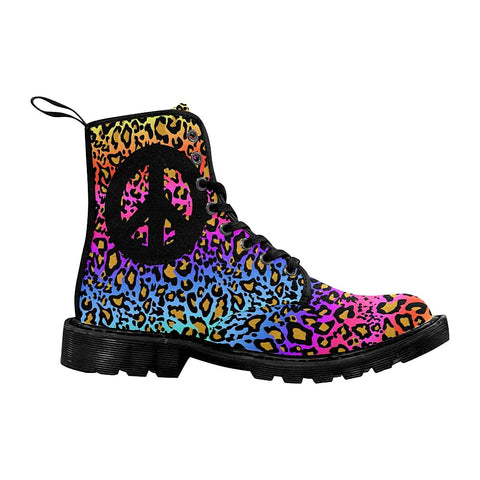 Image of Colorful Peaceful Cheetah Womens Boots, Rain Boots,Hippie,Combat Style Boots,Emo Punk Boots