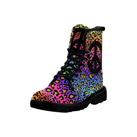 Image of Colorful Peaceful Cheetah Womens Boots, Rain Boots,Hippie,Combat Style Boots,Emo Punk Boots