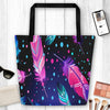 Colorful Pink & Blue Multicolored Feather Polka Dot Large Tote Bag, Weekender