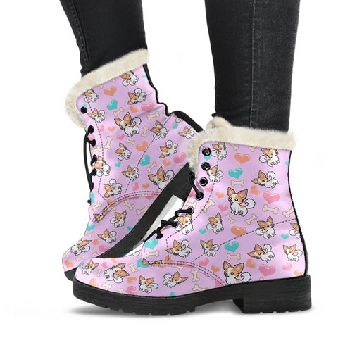 Image of Colorful Pink Chihuahua Vegan Leather Classic Boot,Custom Boots,Boho Chic boots,Combat Style Boots,Rain Boots,Hippie,Combat Style Boots