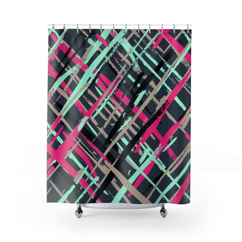 Image of Colorful Pink Multicolored Paint Brush Stroke Abstract Shower Curtains, Water