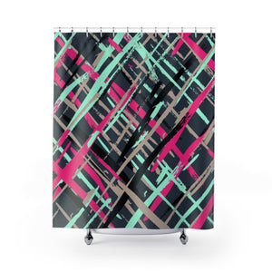 Colorful Pink Multicolored Paint Brush Stroke Abstract Shower Curtains, Water