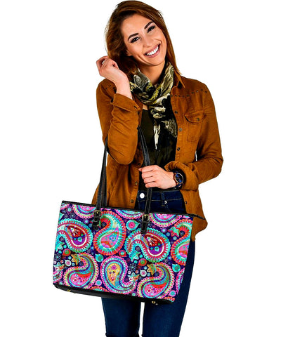 Image of Colorful Psychedelic Paisley Tote Bag,Multi Colored,Bright,Book Bag,Gift Bag,Leather Bag,Leather Tote Bag Women Bag,Everyday Bag,Handbag