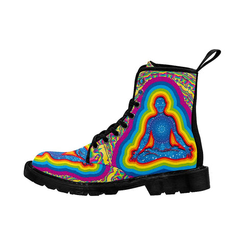 Image of Colorful Psychedelic Yogi Womens Boot, Combat Style Boots, Comfortable Boots,Decor Womens Boots