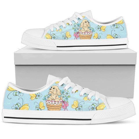 Image of Colorful Puppy Floral Low Tops Sneaker, Hippie, Multi Colored, Spiritual, Boho,Streetwear,All Star,Custom Shoes,Women's Low Top,Bright