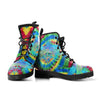 Handcrafted Women’s Rainbow Tie Dye Combat Boots , Vegan Leather with Blue