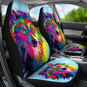 Colorful Rainbow Wolf Car Seat Covers,Car Seat Covers Pair,Car Seat Protector,Car Accessory,Front Seat Covers,Seat Cover for Car