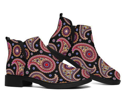 Image of Colorful Red Paisley Handmade Boots,Biker Boots Fashion Boots,Women's Boots,Leather Boots Women,Vegan Leather,Rain Boots,Handmade Boots