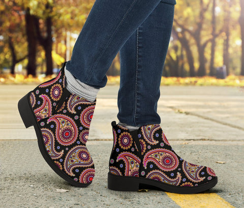 Image of Colorful Red Paisley Handmade Boots,Biker Boots Fashion Boots,Women's Boots,Leather Boots Women,Vegan Leather,Rain Boots,Handmade Boots