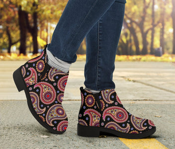 Colorful Red Paisley Handmade Boots,Biker Boots Fashion Boots,Women's Boots,Leather Boots Women,Vegan Leather,Rain Boots,Handmade Boots