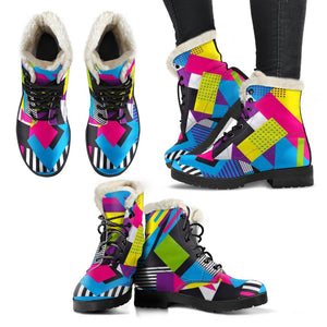 Colorful Retro Blocks Ankle Boots, Lolita Combat Boots,Hand Crafted,Multi Colored,Streetwear, Rain Boots,Hippie,Combat Style Boots,Emo Boots