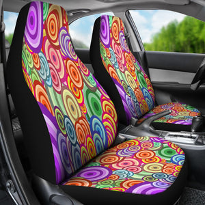 Colorful Retro Hippie Circles Car Seat Covers,Car Seat Covers Pair,Front Seat Covers,Seat Cover for Car, 2 Front Car Seat Covers