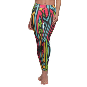 Colorful Retro Multicolored Geometric Shapes Women's Cut & Sew Casual Leggings,