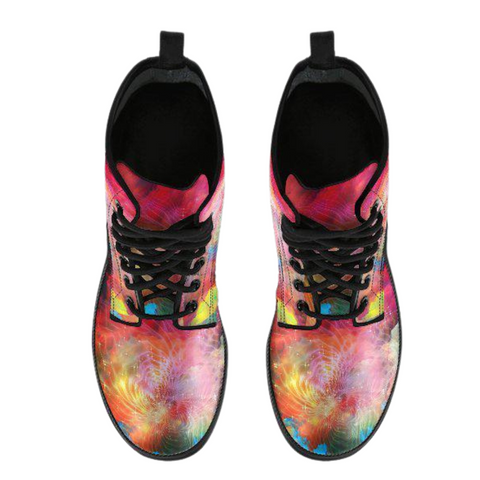 Image of Women's Vegan Leather Boots, Colorful Abstract Rainbow Galaxy Design,