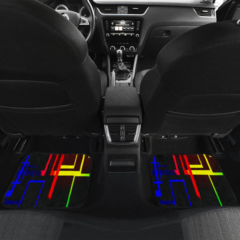 Image of Colorful Square Pattern Car Mats Back/Front, Floor Mats Set, Car Accessories