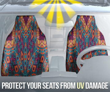 Star Mandala Car Seat Covers, Colorful Front Seat Protectors Pair, Auto