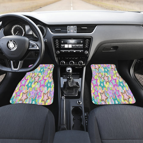 Image of Colorful Stars Pattern Car Mats Back/Front, Floor Mats Set, Car Accessories