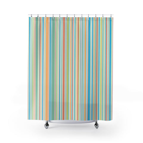 Image of Colorful Stripe Multicolored Shower Curtains, Water Proof Bath Decor | Spa |