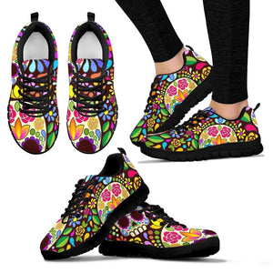 Floral Sugar Skull Women's Sneaker , Breathable, Custom Printed Hippie Style,