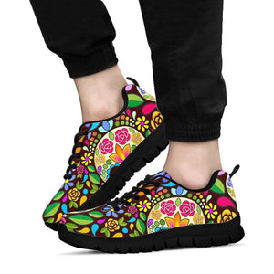 Floral Sugar Skull Women's Sneaker , Breathable, Custom Printed Hippie Style,