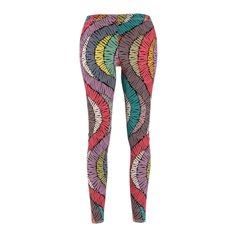Image of Colorful Swirl Curve Multicolored Abstract Women's Cut & Sew Casual Leggings,