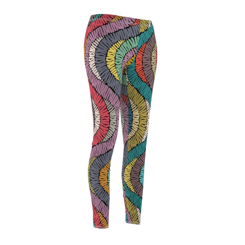 Image of Colorful Swirl Curve Multicolored Abstract Women's Cut & Sew Casual Leggings,
