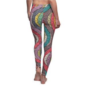 Colorful Swirl Curve Multicolored Abstract Women's Cut & Sew Casual Leggings,